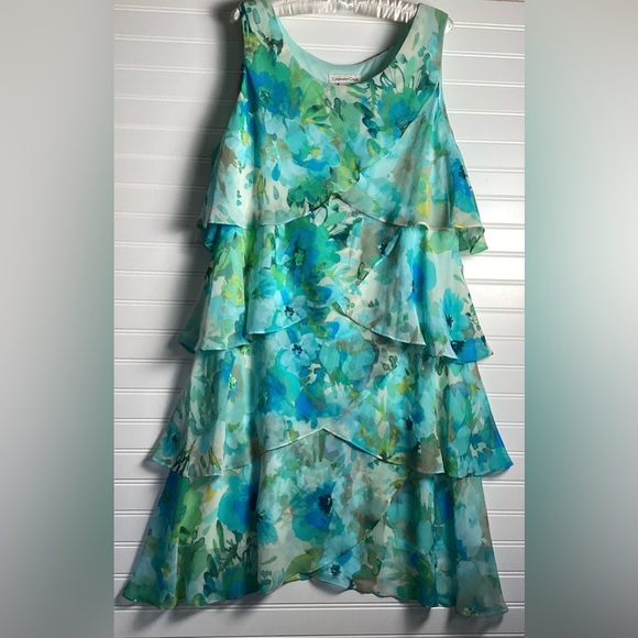 Coldwater Creek Light Blue& Green tiered Floral Midi Dress size PXL - Picture 1 of 12